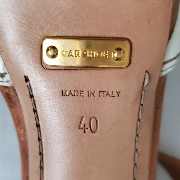 Car Shoe Studded Ankle Strap Block Heel Sandals White/Brown Women's 40/US 10 - Picture 10 of 12